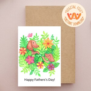 Tarjeta del Feliz Día del Padre, Tarjeta imprimible del Día del Padre, Tarjeta de descarga para el padre, Tarjeta de perros de papá, Pintada a mano, Tarjeta de acuarela, Tarjeta divertida,
