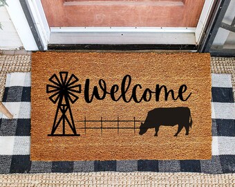 Farm Welcome Mat, Ranch Welcome Mat, Pasture Scene Doormat, Farm Life Doormat, Welcome