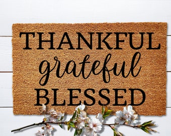 Thankful Grateful Blessed paillasson, Happy Fall Y’all, Tapis de sureau d’automne, Citrouille, Décor d’automne, Tapis de bienvenue de Thanksgiving