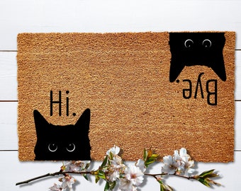 Hi Bye Cat Doormat | Housewarming Gift | Welcome Door Mat | Cat Lover Welcome Mat | Doormat for Cat Lover