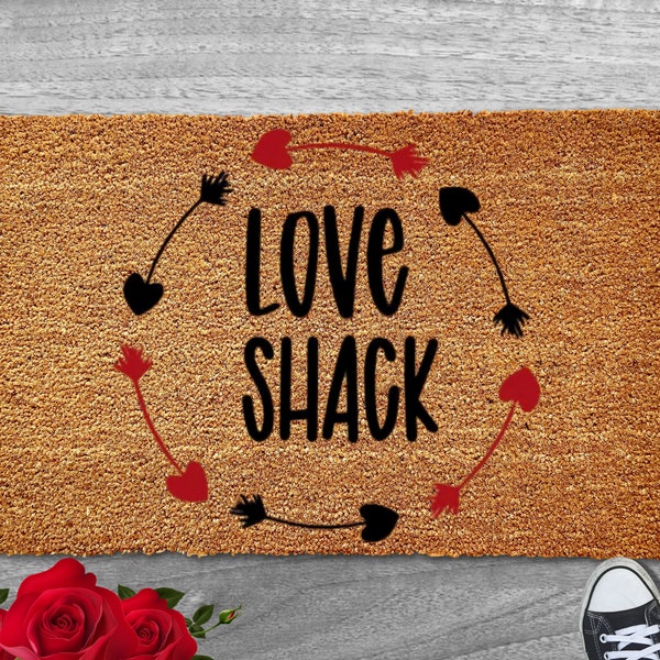 Love Shack Doormat | Valentines Doormat | Front Porch Decor | Spring Doormat | Funny Welcome Mat | Valentines Decor
