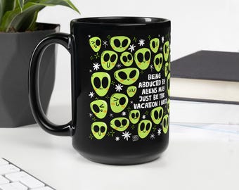 Aliens Are Coming Black Glossy Mug - Original Art by Lydia Jean