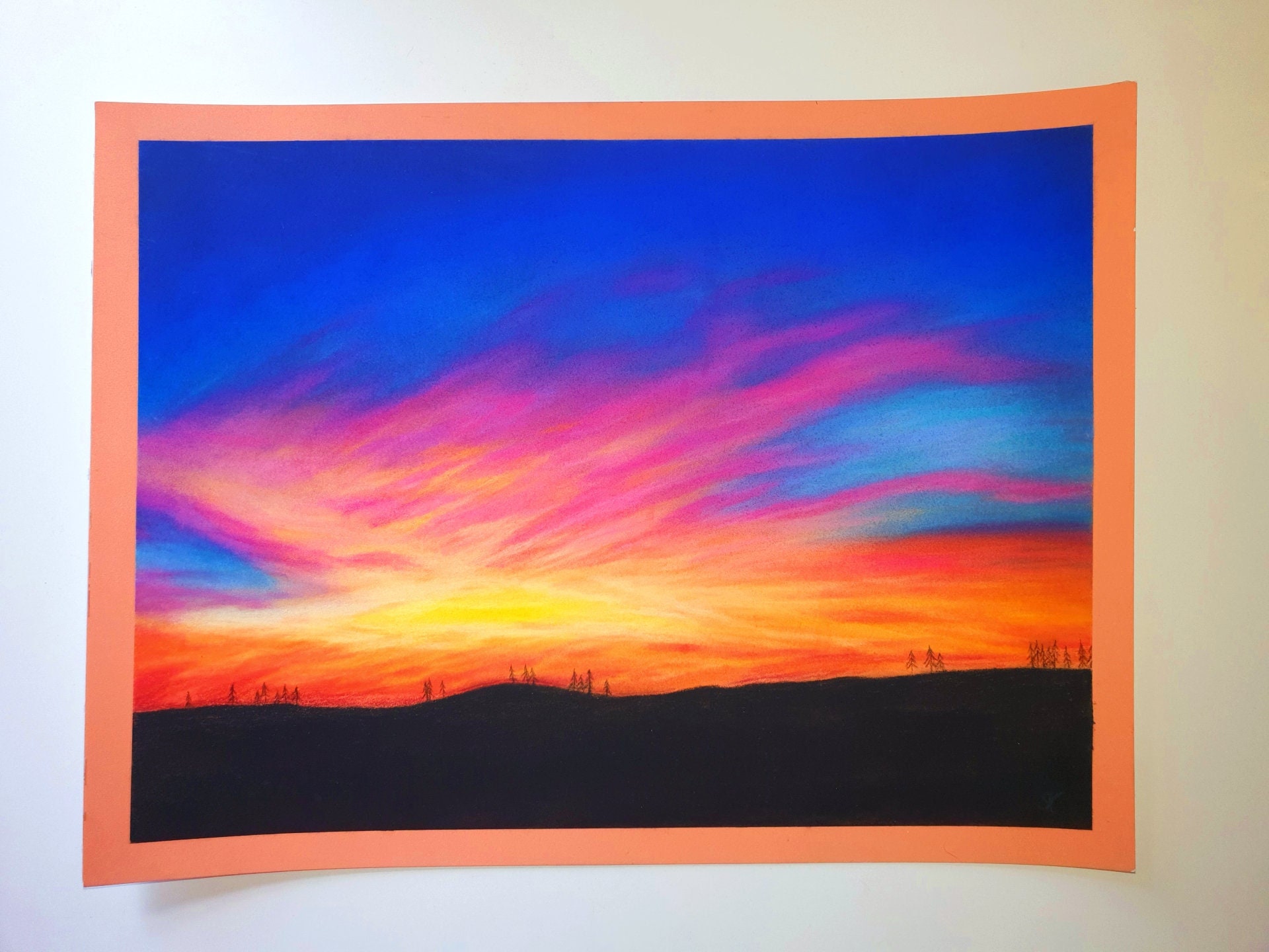 ORIGINAL Pastel Intense Sunset Pastel Painting/pastel Drawing/pastel Chalk/ pastel Painting/sunset/sunsetpainting 