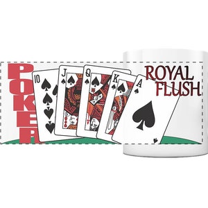Poker koffiepot, theemok veelkleurig met motief Royal Flush en Poker-Royal Flush letters, Vaderdagcadeau - panoramakop