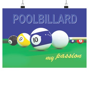 Billard Poster A3 (weißer Rahmendruck) - Wandkunst Billard Gift/Geschenk/Wand Kunst Dekoration Pool Spieler Geschenk - Poster Din A3 (quer)
