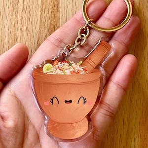 Kawaii Green Papaya Salad Keychain|Double Sided Acrylic 2.5 Inches|Southeast Asian Food|Cute Spicy Eats|Cute Keychain Gift For Foodies|Laos