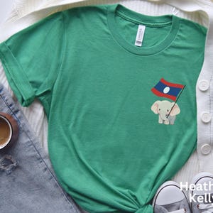 Cute Elephant Holding Laos Flag Tee|Lao T-shirt|Lao Clothing|Laos Pride|Lao New Year|Lao ApparelCute Lao Shirts|Laotian Tee Gifts|Sabaidee