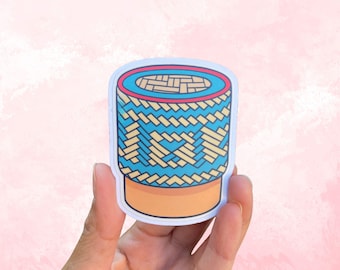 Vinilo mate resistente al agua con forma de cesta de arroz azul, troquelado, diseño fácil de despegar, impresión de viaje a Laos, pegatinas asiáticas para regalar, regalo de comida asiática