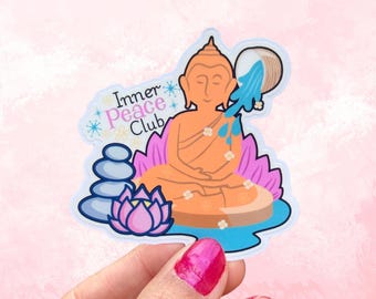 Pegatina de Buda con divertido juego de palabras, humor zen, budista tranquilo, regalo, pegatina motivacional espiritual de amor y paz con diseño fácil de despegar.