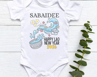 Sabaidee Feliz Año Nuevo Lao 2026 Lindo Body de Bebé/Regalo para Bebé/Regalos para Baby Shower/Regalo para Futura Mamá/Regalo para Recién Nacido/Ropa para Festival del Agua
