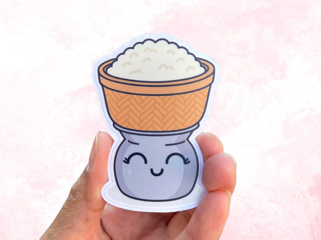 Puffed Rice Sticker Kawaii Smiling Sticky Rice Sticker | Bamboo Steamer | Cute Asian Food ...