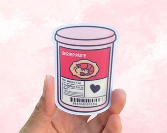 Pegatina de pasta de camarones asiática, calcomanía de vinilo de comida kawaii, pegatina de condimento divertido, regalo del sudeste asiático, pegatina para portátil y botella de agua.