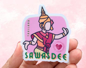Pegatina de bailarina tailandesa Sawasdee: arte tradicional tailandés, regalo de cultura tailandesa, pegatina linda kawaii tailandesa, Sawasdee Hello, fácil de despegar.