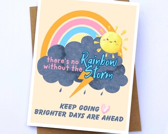 Tarjeta de felicitación impresa «No hay arcoíris sin tormenta» / Tarjeta motivadora / Inspiradora / Tarjeta de amistad / Para cualquier ocasión / Tarjeta de amistad