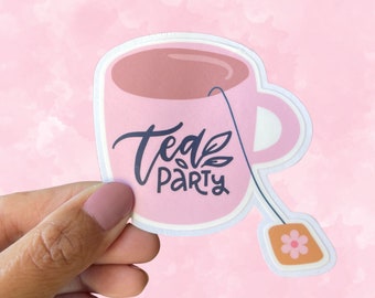 Pink Tea Cup Matte Sticker With Easy Peel