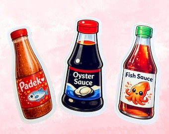 Salsas asiáticas bonitas/Conceptos básicos de la cocina laosiana/Salsa de pescado/Padek fermentado/Salsa de ostras/Comida del sudeste asiático/Pegatina mate fácil de despegar/Botellas de agua