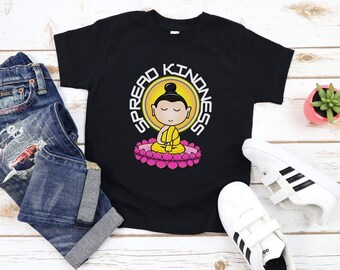 T-shirt zen à manches courtes pour enfants et jeunes|T-shirt bouddhiste|T-shirt Bouddha|Vêtements mignons pour enfants|T-shirts gentillesse|T-shirt gentillesse|T-shirt feuille de lotus|T-shirt kawaii