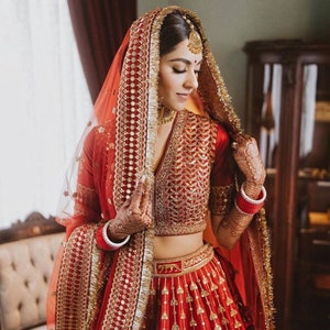 Red Net Embroidery Sabyasachi  Bridal Dupatta for Wedding