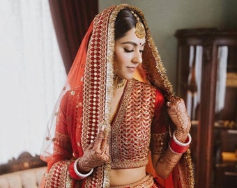 Red Net Embroidery Sabyasachi  Bridal Dupatta for Wedding