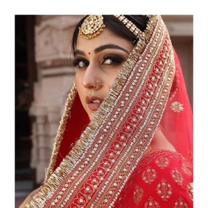 New Kareena Bridal Dupatta Net Kundan Stone Embroidered Zari Work Dupatta, Indian Bridal Wedding Wear Chunni, Stole, Scarf, Veil, Hijab
