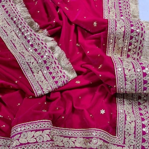Braut Dupatta Net Kundan Stein bestickt Zari Arbeit Dupatta, indische Braut Hochzeit tragen Chunni, Stola, Schal, Schals, Schleier, Hijab, Geschenk