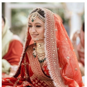 Neue Brautnetz Kundan Stein gestickte Zari Arbeit Dupatta, indische Brauthochzeits-Abnutzung Chunni, Stola, Schal, Schals, Schleier, Hijab, Geschenk