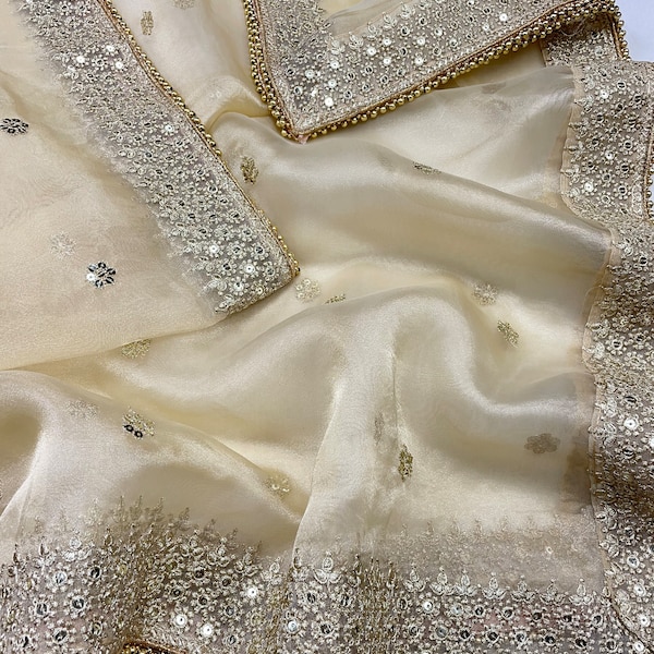 Dupatta de mariée élégant en organza avec ornements de paillettes - Pour toutes les occasions