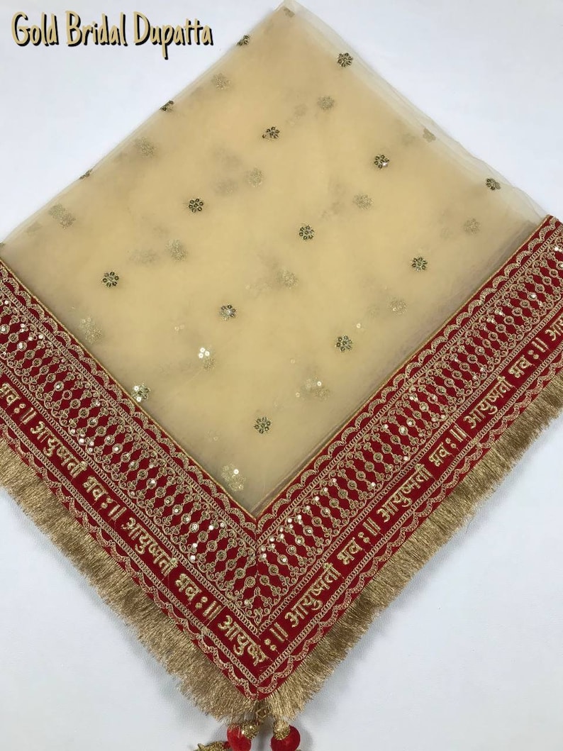 Ayushmati Bhavah Red Net Bridal Dupattas for Wedding Day - Etsy