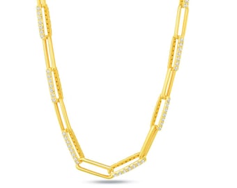 The Nissa Necklace - Yellow Gold with Lab Grown Diamonds, Paperclip chain with Gemstones