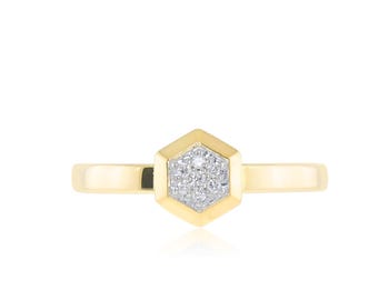 Hexagon Diamond Ring – Yellow Gold, Modern Geometric Design, Promise Rings, Gifts for Her