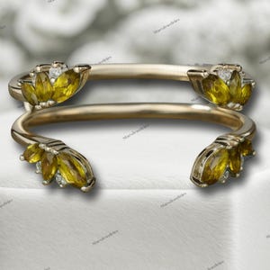 Enhancer Wedding Band Marquise cut Citrine Wedding Band Rose gold Guard band Leaf Ring Floral Ring Curved matching stacking band