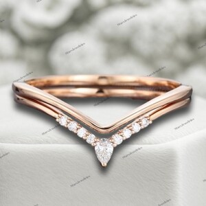 Unique Curved wedding band rose gold Pear Diamond/Moissanite wedding ring vintage stacking matching band Bridal set Promise gift for women