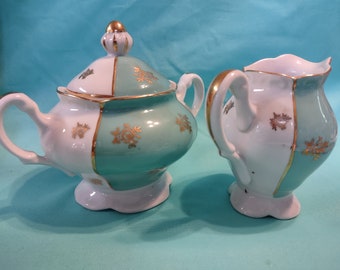 Czechoslovakia, Porcelain, Sugar Bowl with Lid, and, Creamer