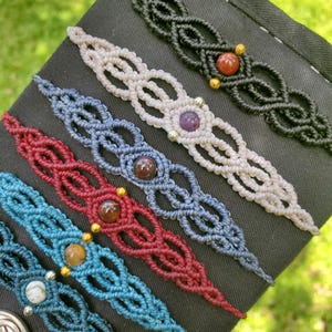 Gemstone Macrame Bracelet, Woven Healing Crystal Cuff, Boho Knotted Stone Wristband, Earthy Bohemian Jewelry, Festival Gift for Her