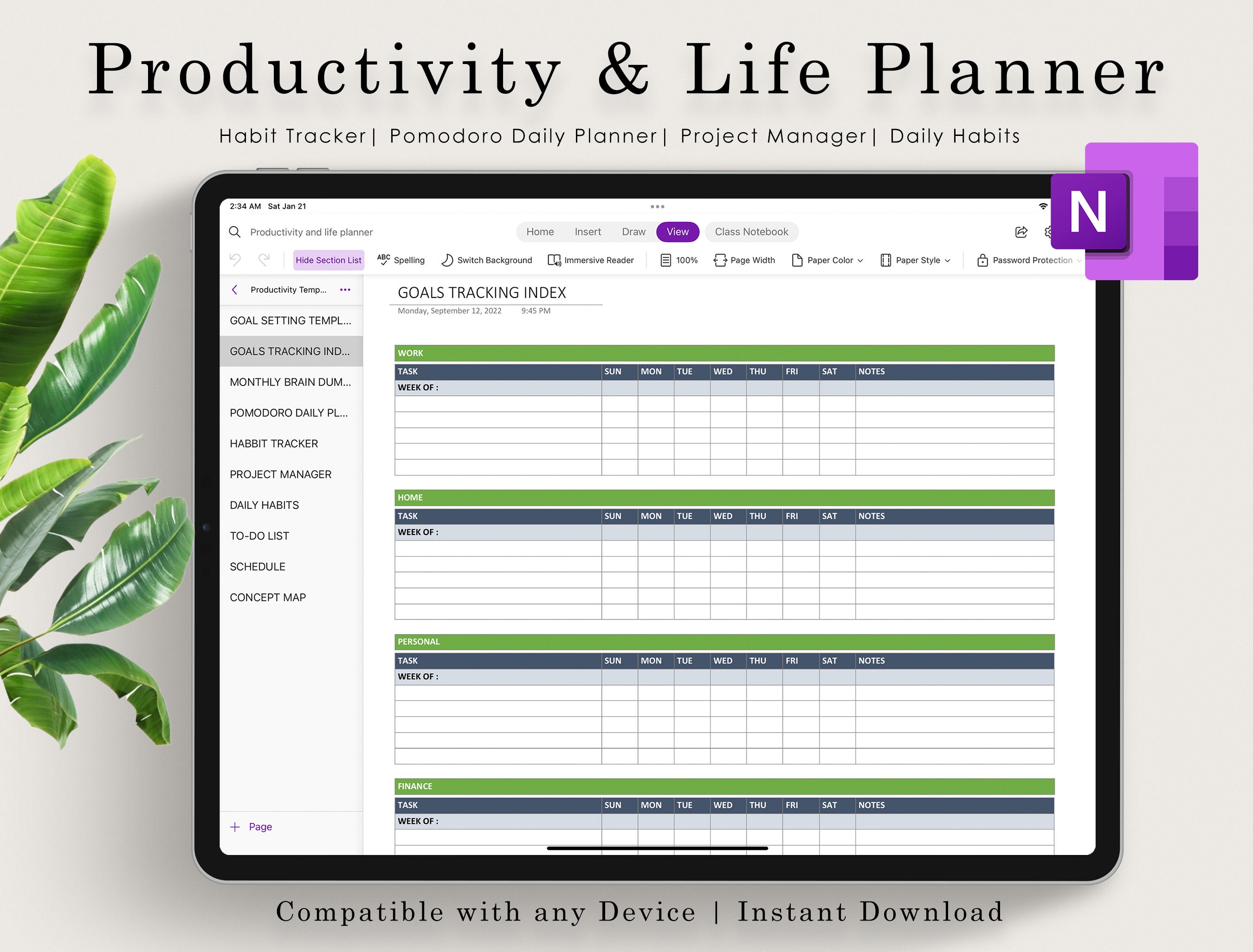 Onenote Digital Planner, Onenote Vorlage, Projekt Planer Onenote