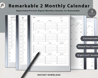 Modèle de calendrier mensuel reMarkable 2 | Modèles reMarkable 2 | Portrait