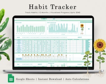 Habit Tracker Spreadsheet | Google Sheets | Daily | Weekly | Monthly Habit Planner | Goal Planner | Digital Dashboard | Simple Tasks Planner
