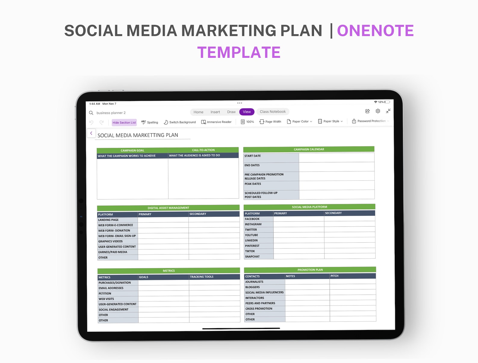 Onenote Business Planner, Onenote Digital Planner, Project Planner