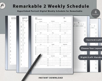 reMarkable 2 Weekly Schedule | Journal Template | reMarkable 2 Templates | Portrait