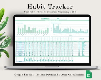 Habit Tracker Spreadsheet | Google Sheets | Daily | Weekly | Monthly Habit Planner | Goal Planner | Digital Dashboard | Simple Tasks Planner