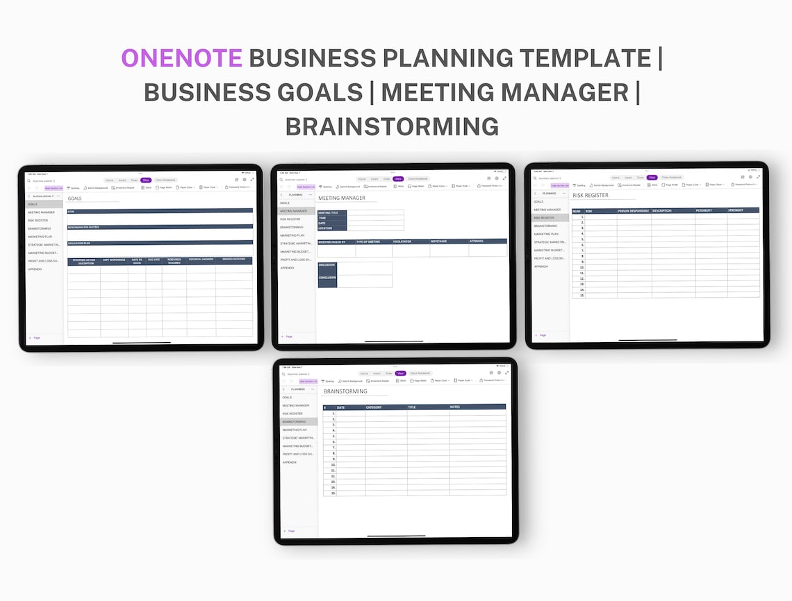 Onenote Business Planner, Onenote Digital Planner, Project Planner