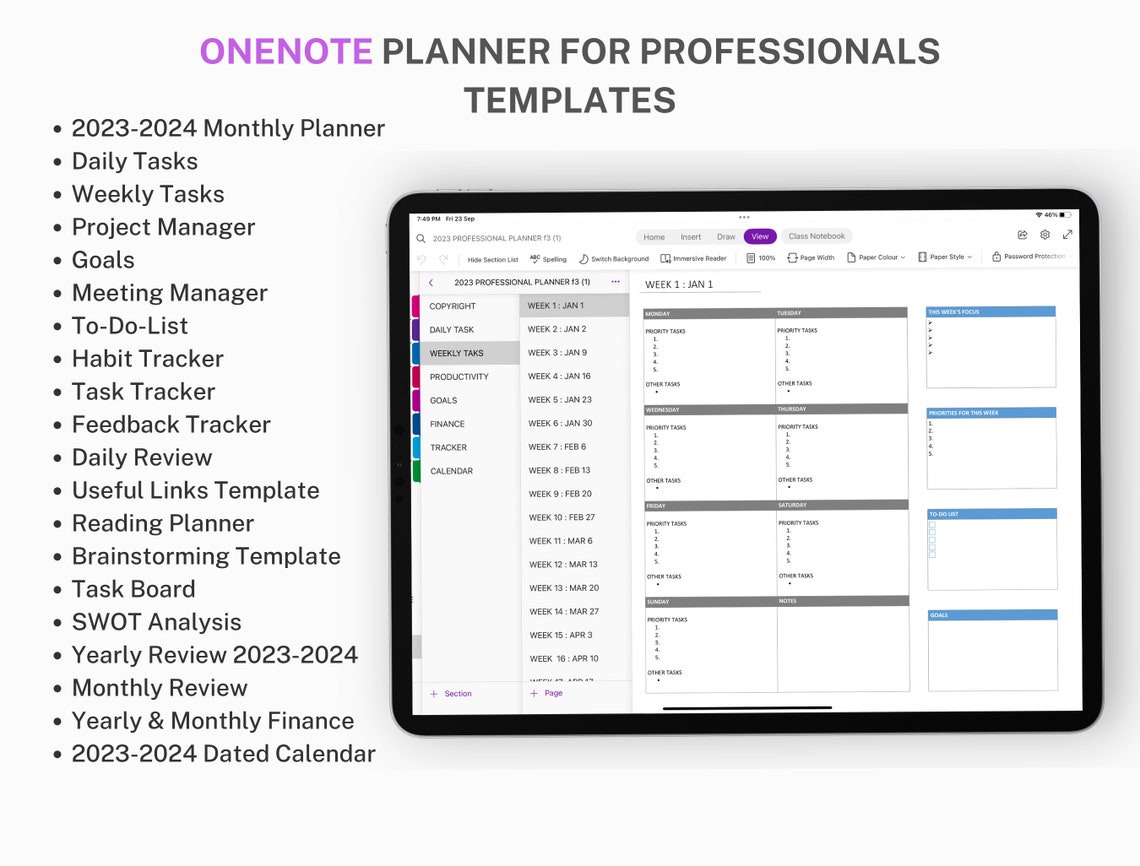 Onenote Digital Planner, Onenote Template, Project Planner Onenote