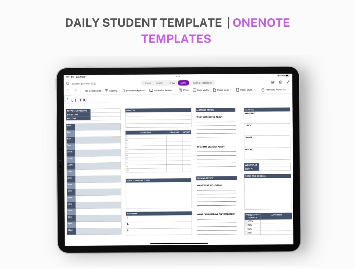 Onenote Student Planner, Onenote Digital Planner, Onenote Template