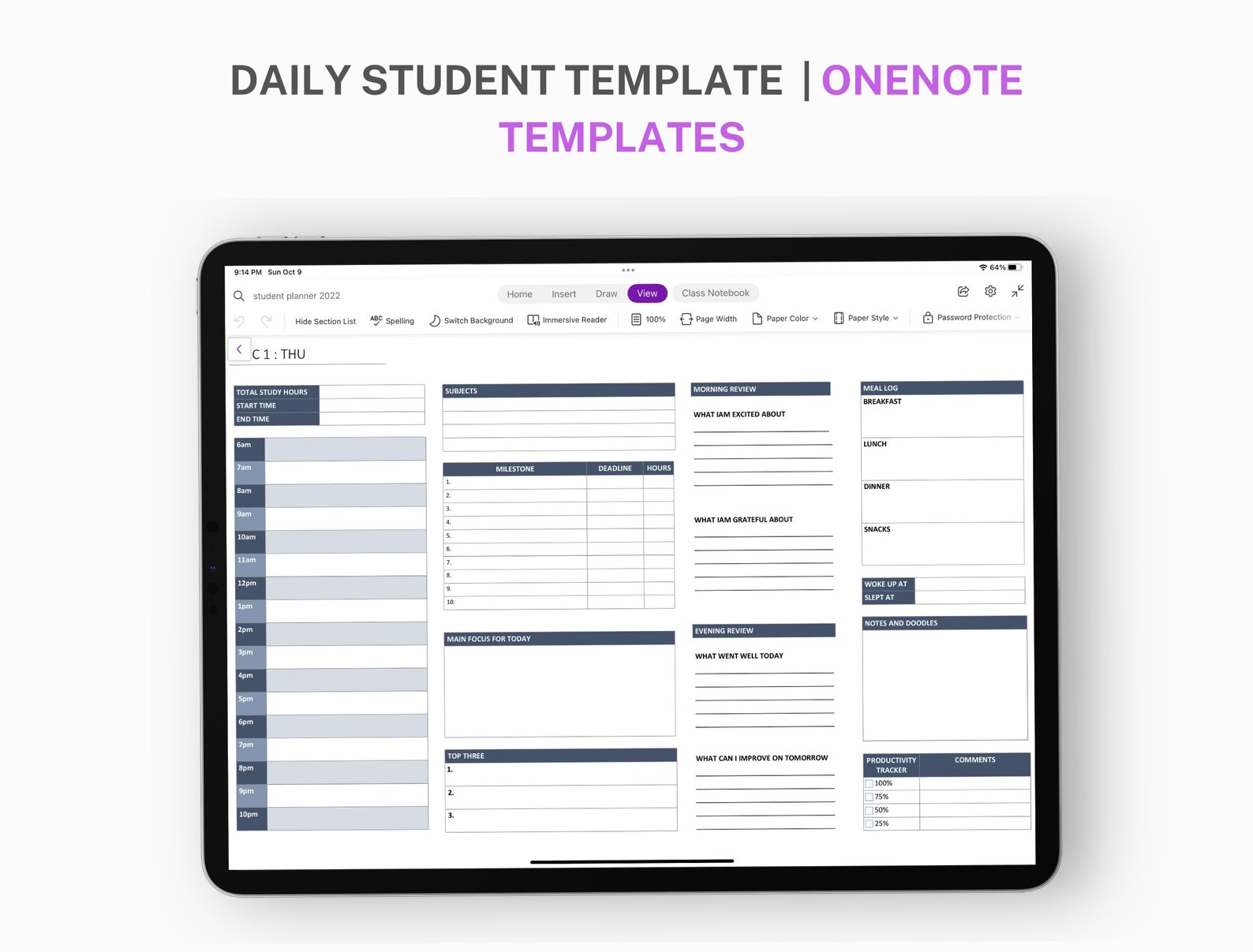 Onenote Student Planner, Onenote Digital Planner, Onenote Template