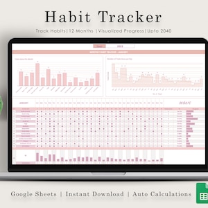 Habit Tracker Spreadsheet | Google Sheets | Daily | Weekly | Monthly Habit Planner | Goal Planner | Digital Dashboard | Simple Tasks Planner