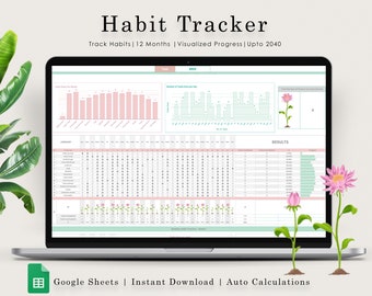 Habit Tracker Spreadsheet | Google Sheets | Daily | Weekly | Monthly Habit Planner | Goal Planner | Digital Dashboard | Simple Tasks Planner