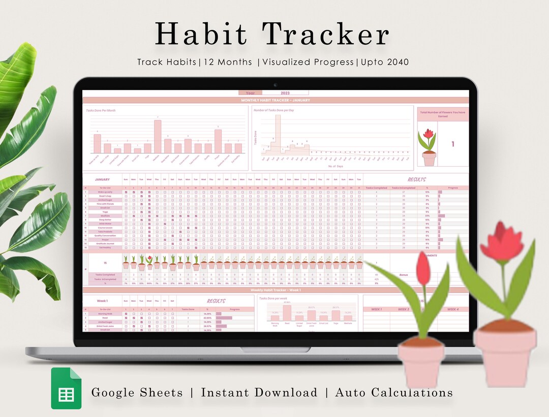 Habit Tracker Spreadsheet | Google Sheets | Daily | Weekly | Monthly ...