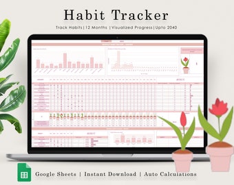 Habit Tracker Spreadsheet | Google Sheets | Daily | Weekly | Monthly Habit Planner | Goal Planner | Digital Dashboard | Simple Tasks Planner