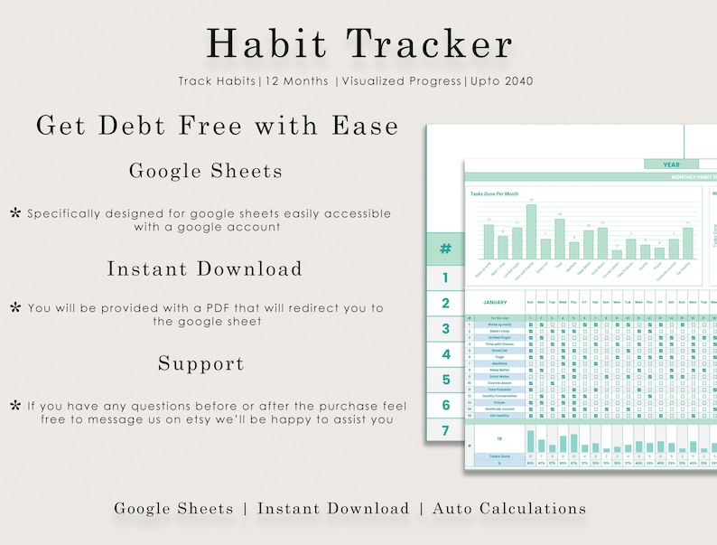 Habit Tracker Spreadsheet | Google Sheets | Daily | Weekly | Monthly ...