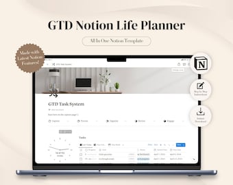 GTD Notion Template, GTD Notion Planner, Task Planner, All In One Notion Life Planner